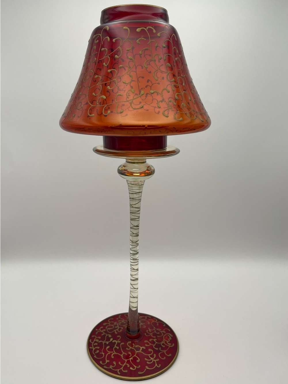 Pier 1 Imports, 2 pc., Hand Painted Glass, Long-stem Tea light Holder and Shade